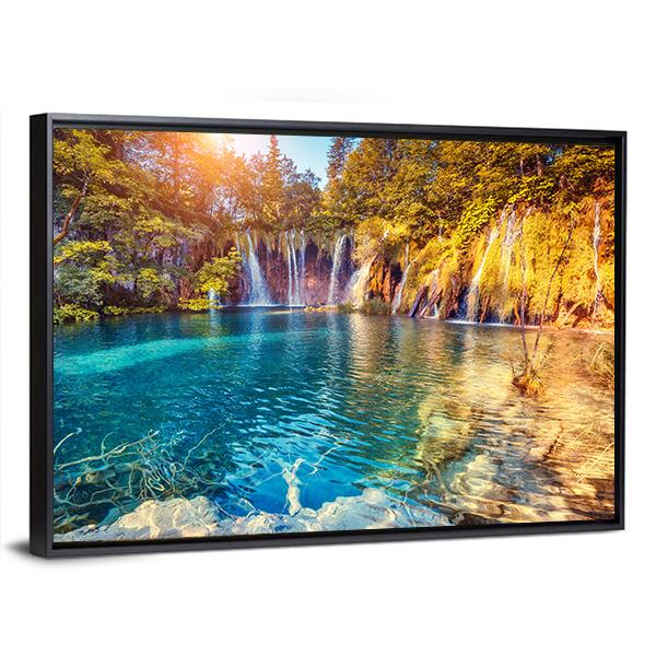 Waterfall In The Plitvice Lakes National Park Croatia Canvas Wall Art-5 Horizontal-Gallery Wrap-22" x 12"-Tiaracle