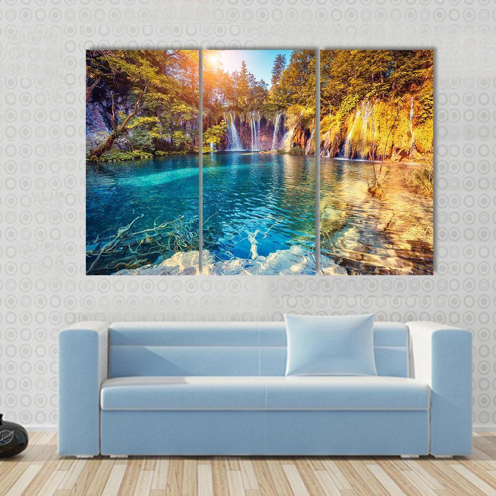 Waterfall In The Plitvice Lakes National Park Croatia Canvas Wall Art-3 Horizontal-Gallery Wrap-37" x 24"-Tiaracle