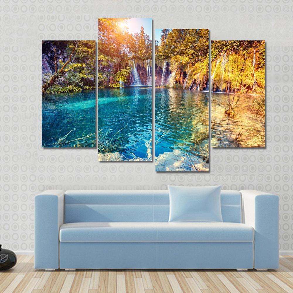 Waterfall In The Plitvice Lakes National Park Croatia Canvas Wall Art-4 Pop-Gallery Wrap-50" x 32"-Tiaracle