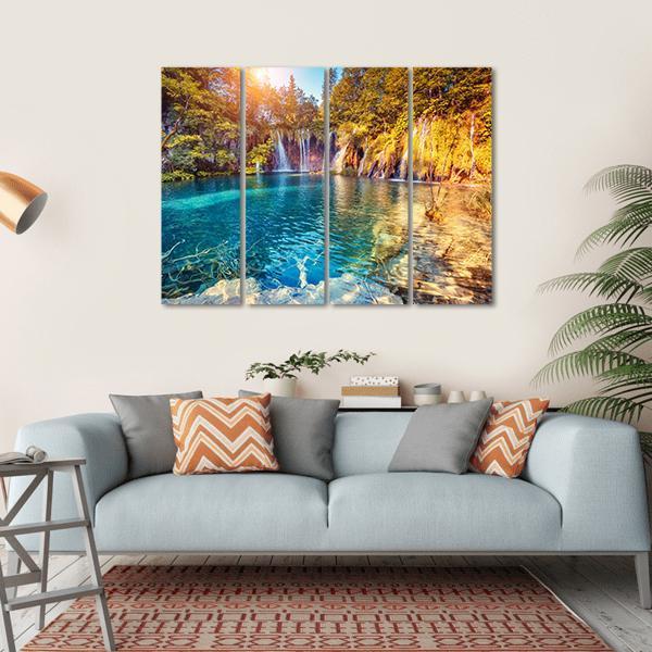 Waterfall In The Plitvice Lakes National Park Croatia Canvas Wall Art-1 Piece-Gallery Wrap-36" x 24"-Tiaracle