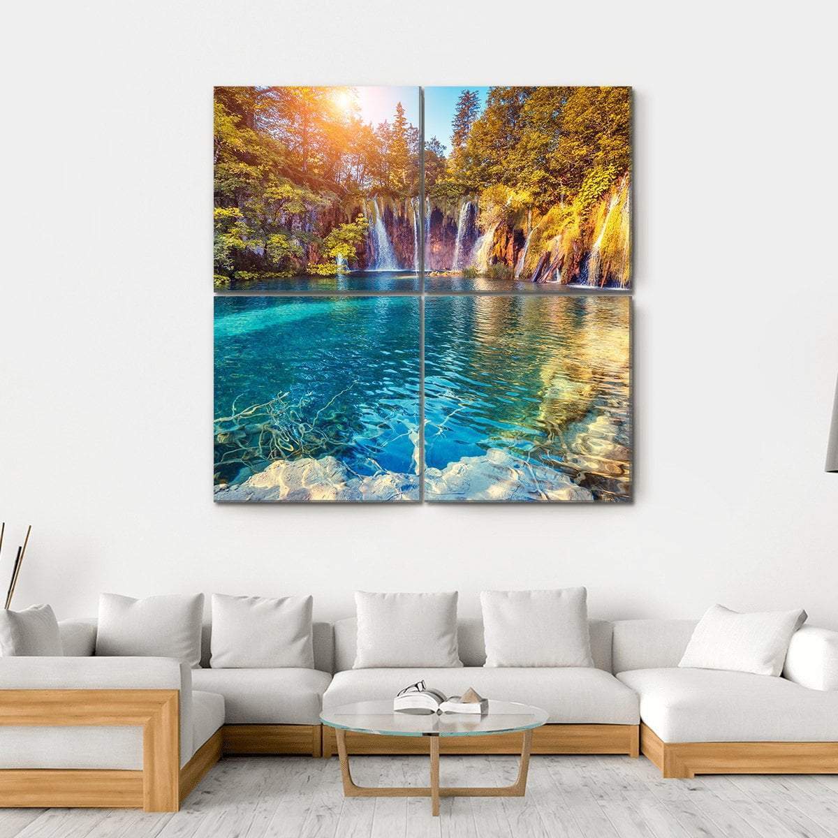 Waterfall In The Plitvice Lakes National Park Croatia Canvas Wall Art-4 Square-Gallery Wrap-17" x 17"-Tiaracle