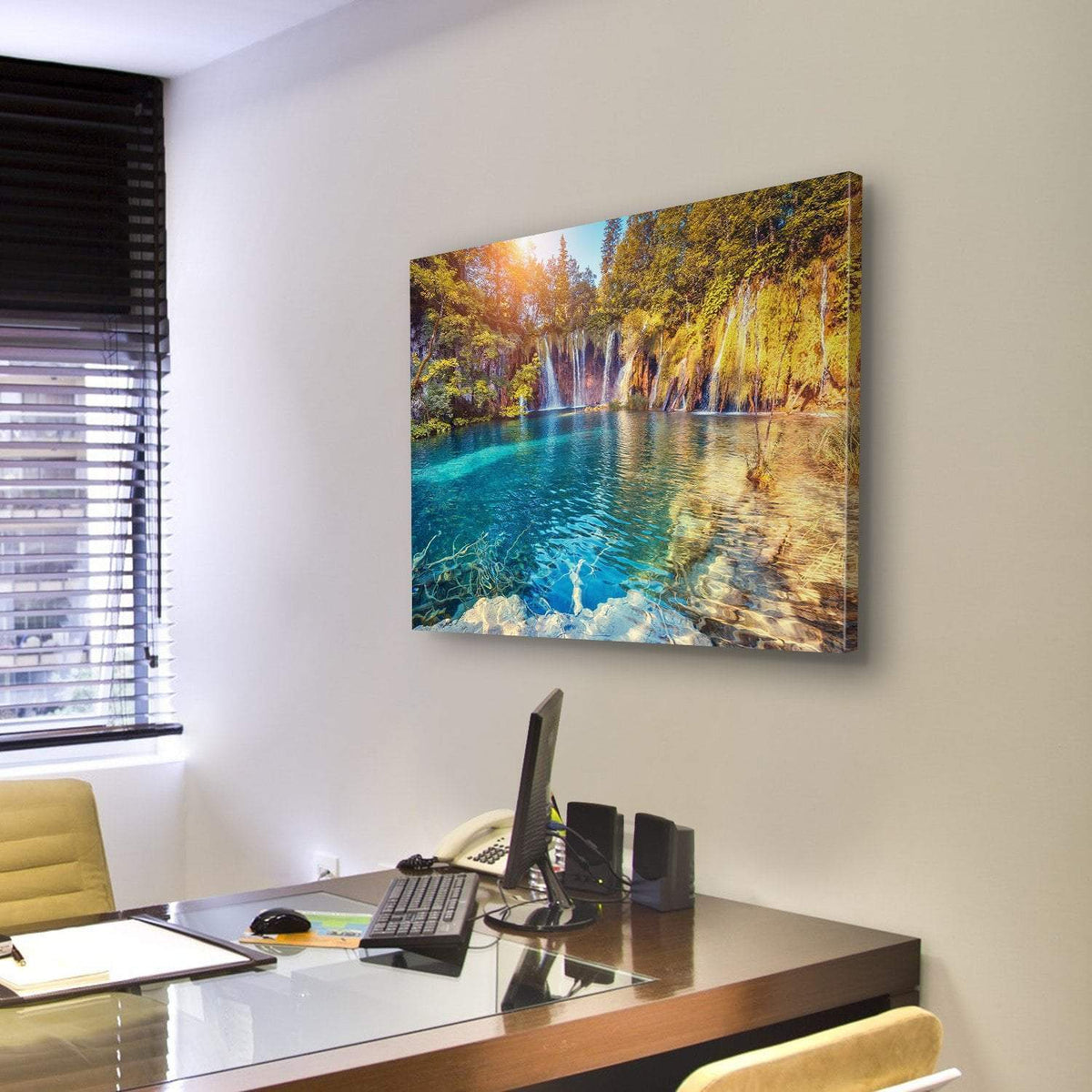 Waterfall In The Plitvice Lakes National Park Croatia Canvas Wall Art-3 Horizontal-Gallery Wrap-25" x 16"-Tiaracle