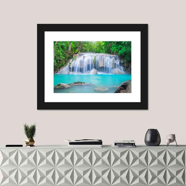 Waterfall In Tropical Forest Canvas Wall Art-1 Piece-Framed Print-20" x 16"-Tiaracle