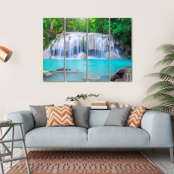 Waterfall In Tropical Forest Canvas Wall Art-4 Horizontal-Gallery Wrap-34" x 24"-Tiaracle