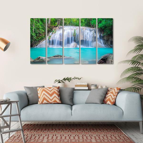 Waterfall In Tropical Forest Canvas Wall Art-5 Horizontal-Gallery Wrap-22" x 12"-Tiaracle