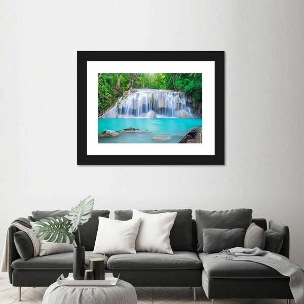 Waterfall In Tropical Forest Canvas Wall Art-3 Horizontal-Gallery Wrap-25" x 16"-Tiaracle