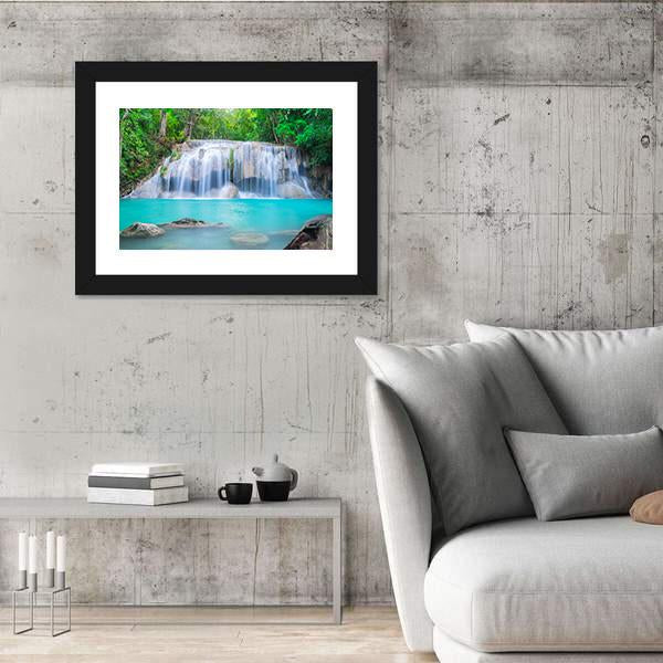 Waterfall In Tropical Forest Canvas Wall Art-3 Horizontal-Gallery Wrap-25" x 16"-Tiaracle