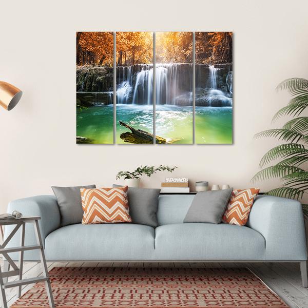Waterfall In Tropical Rain Forest Canvas Wall Art-4 Horizontal-Gallery Wrap-34" x 24"-Tiaracle