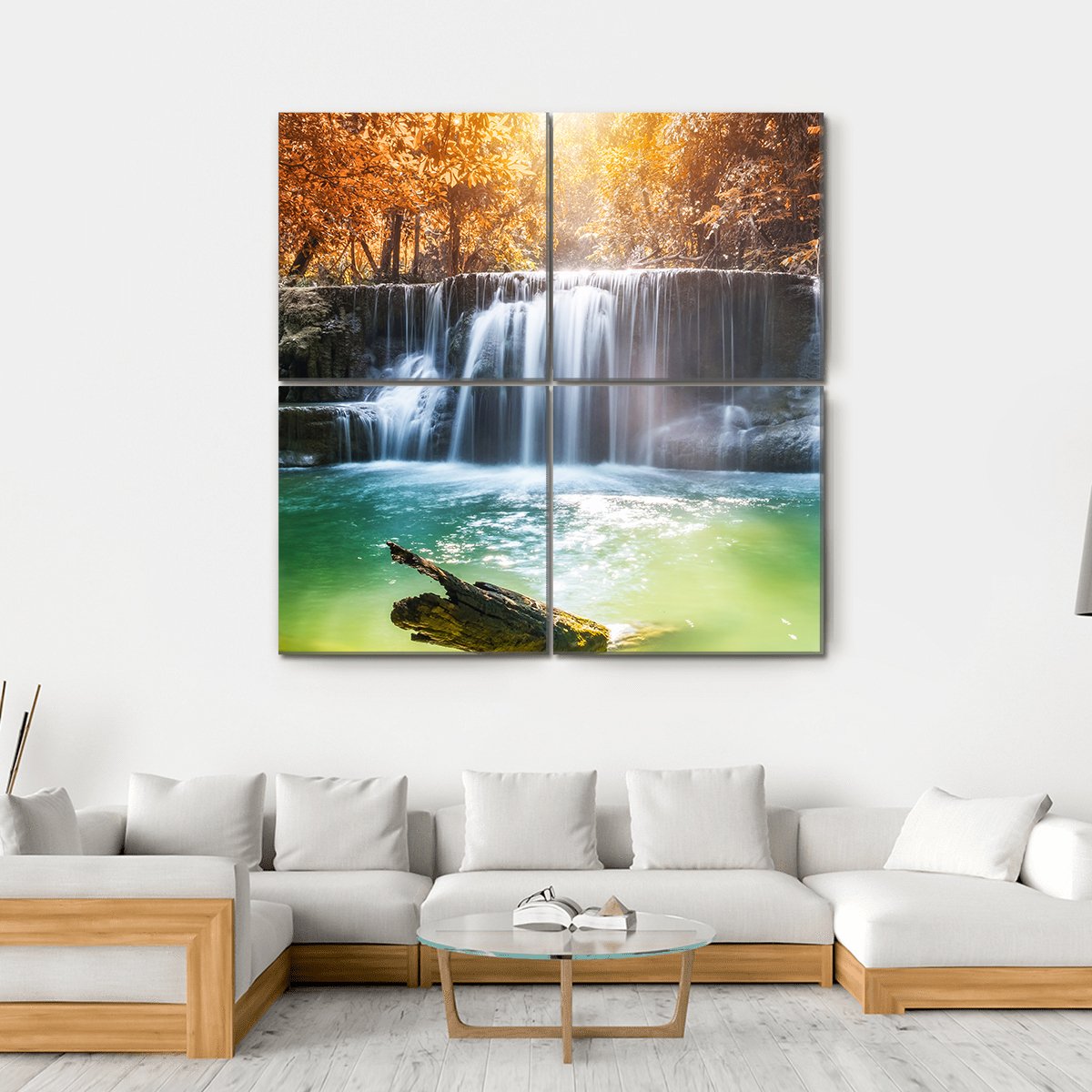 Waterfall In Tropical Rain Forest Canvas Wall Art-4 Square-Gallery Wrap-17" x 17"-Tiaracle