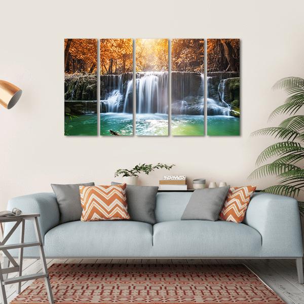 Waterfall In Tropical Rain Forest Canvas Wall Art-5 Horizontal-Gallery Wrap-22" x 12"-Tiaracle