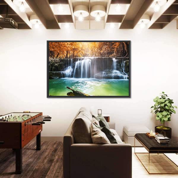 Waterfall In Tropical Rain Forest Canvas Wall Art-3 Horizontal-Gallery Wrap-25" x 16"-Tiaracle