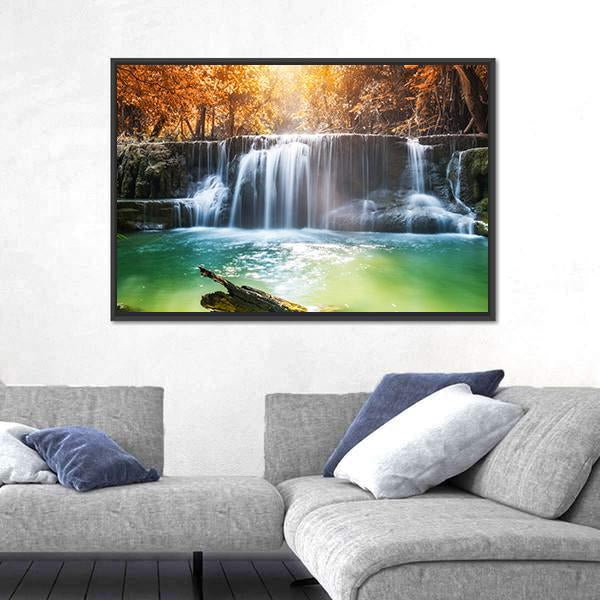 Waterfall In Tropical Rain Forest Canvas Wall Art-3 Horizontal-Gallery Wrap-25" x 16"-Tiaracle