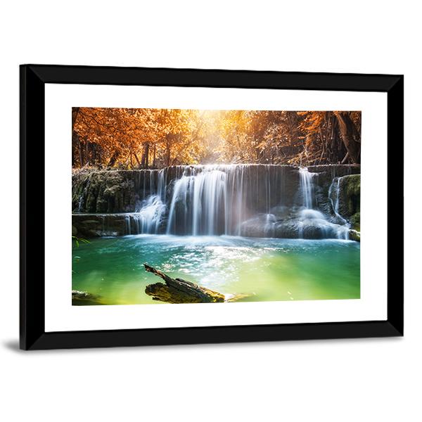 Waterfall In Tropical Rain Forest Canvas Wall Art-3 Horizontal-Gallery Wrap-25" x 16"-Tiaracle