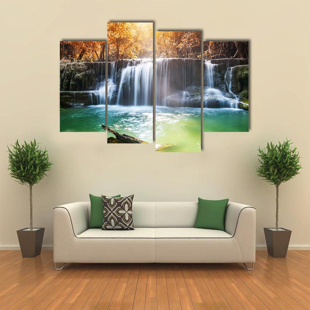 Waterfall In Tropical Rain Forest Canvas Wall Art-4 Pop-Gallery Wrap-50&quot; x 32&quot;-Tiaracle