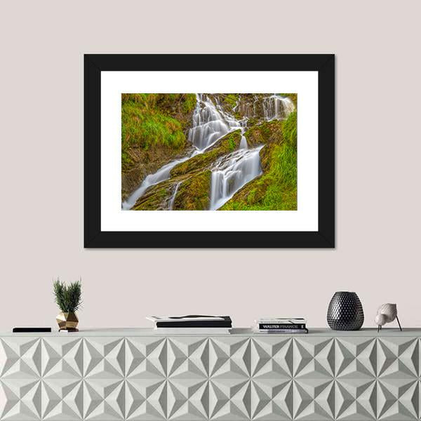 Waterfall In Val D Aosta In Italy Canvas Wall Art-1 Piece-Framed Print-20" x 16"-Tiaracle