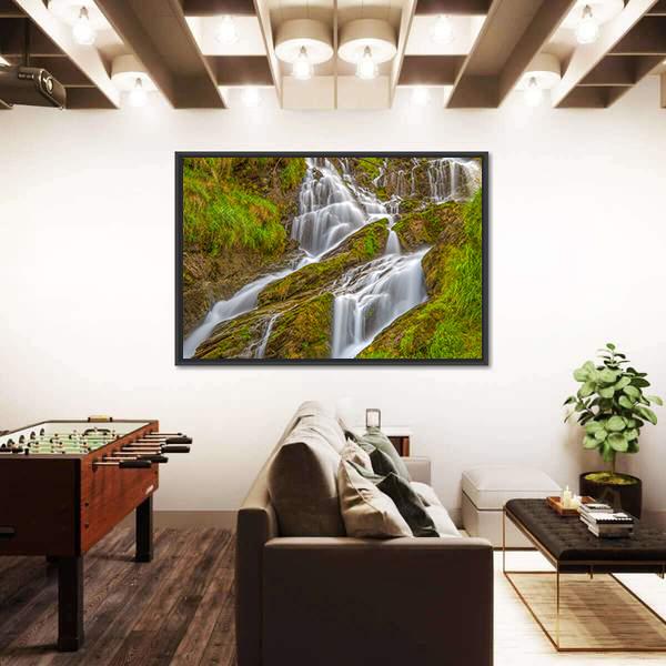Waterfall In Val D Aosta In Italy Canvas Wall Art-3 Horizontal-Gallery Wrap-25" x 16"-Tiaracle