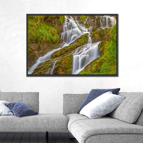 Waterfall In Val D Aosta In Italy Canvas Wall Art-3 Horizontal-Gallery Wrap-25" x 16"-Tiaracle