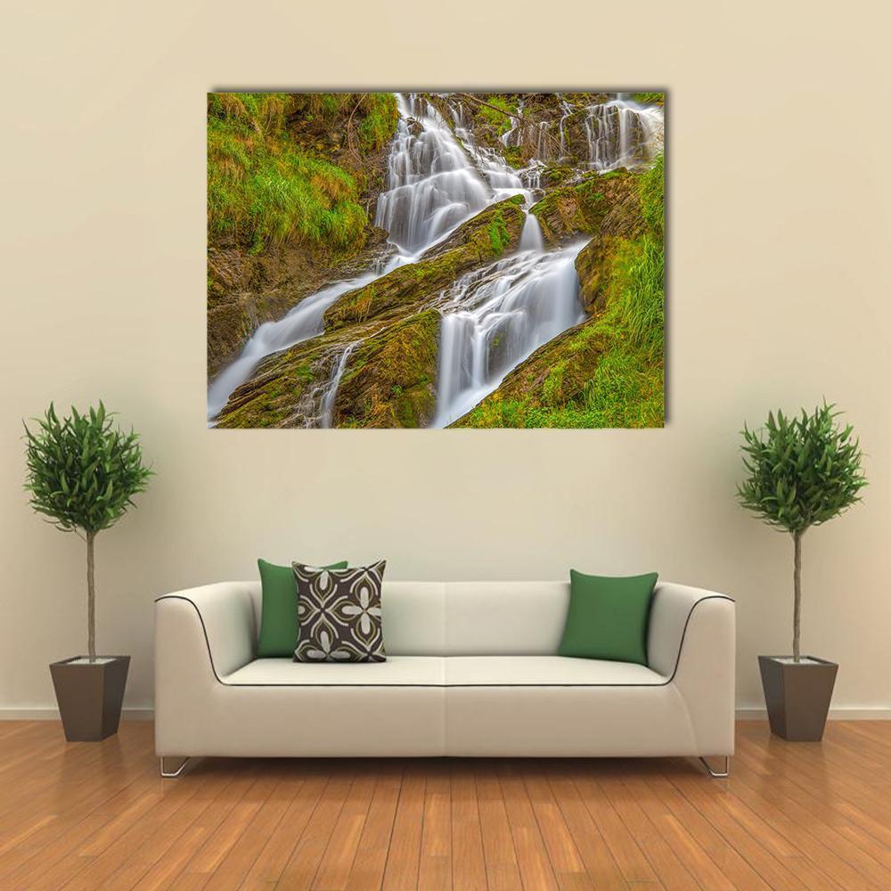 Waterfall In Val D Aosta In Italy Canvas Wall Art-1 Piece-Gallery Wrap-48" x 32"-Tiaracle