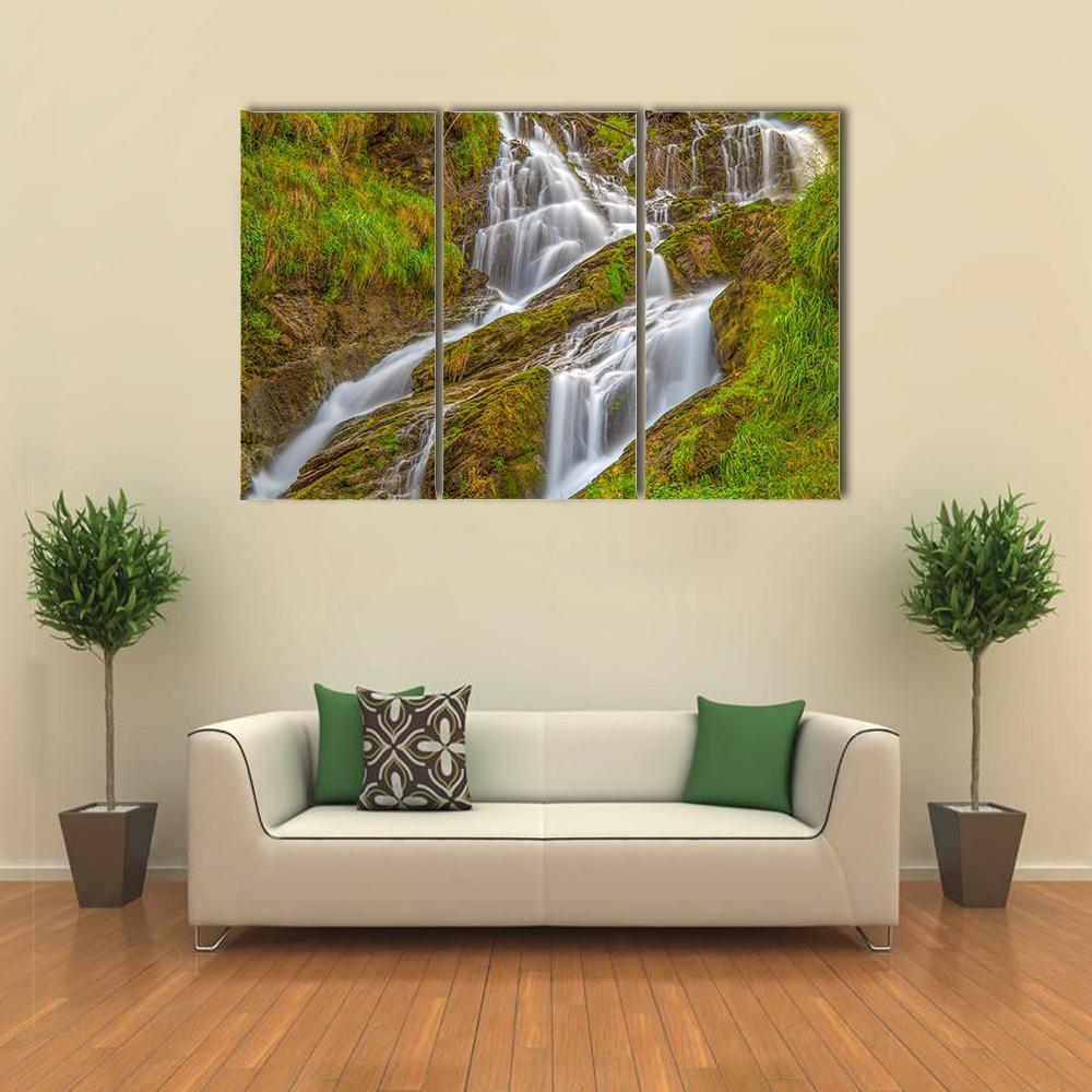 Waterfall In Val D Aosta In Italy Canvas Wall Art-3 Horizontal-Gallery Wrap-37" x 24"-Tiaracle