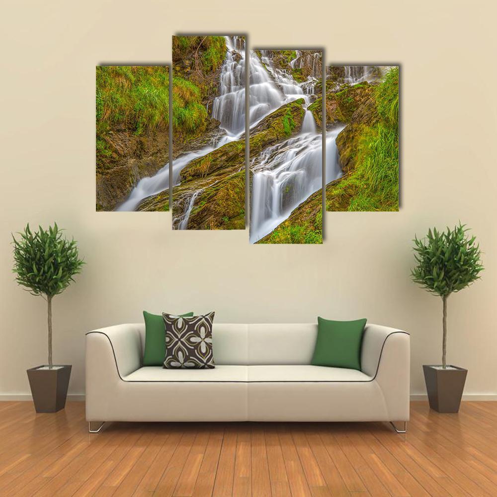 Waterfall In Val D Aosta In Italy Canvas Wall Art-4 Pop-Gallery Wrap-50" x 32"-Tiaracle