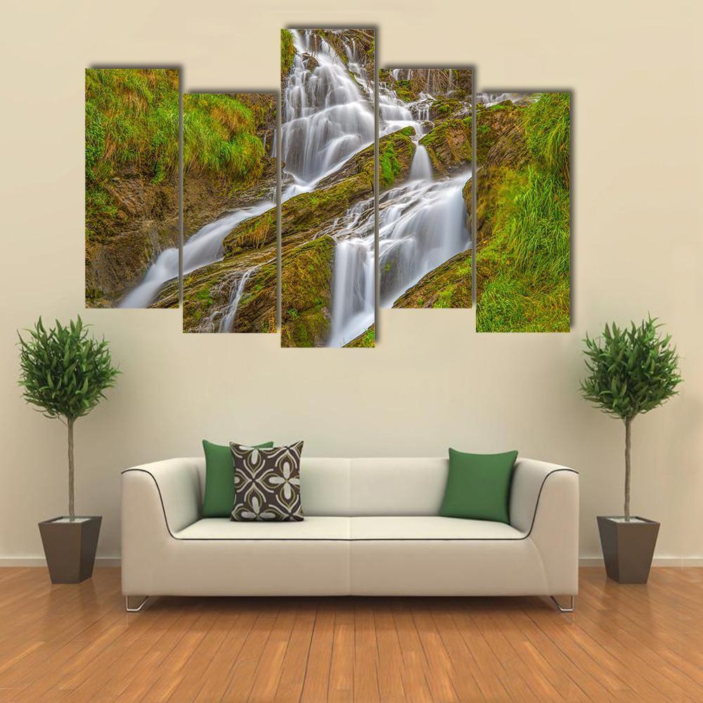 Waterfall In Val D Aosta In Italy Canvas Wall Art-5 Pop-Gallery Wrap-47" x 32"-Tiaracle