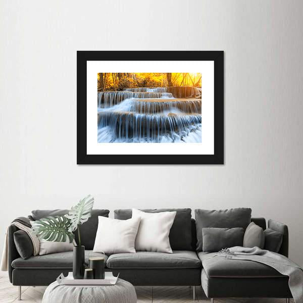 Waterfall In Yellow Forest Canvas Wall Art-3 Horizontal-Gallery Wrap-25" x 16"-Tiaracle