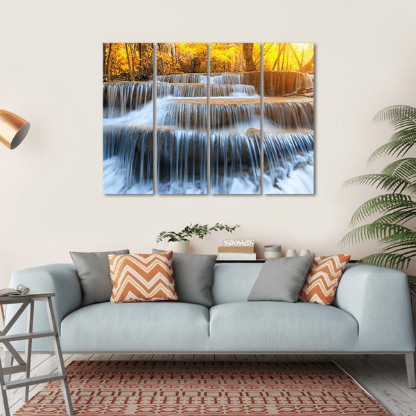 Waterfall In Yellow Forest Canvas Wall Art-1 Piece-Gallery Wrap-36" x 24"-Tiaracle