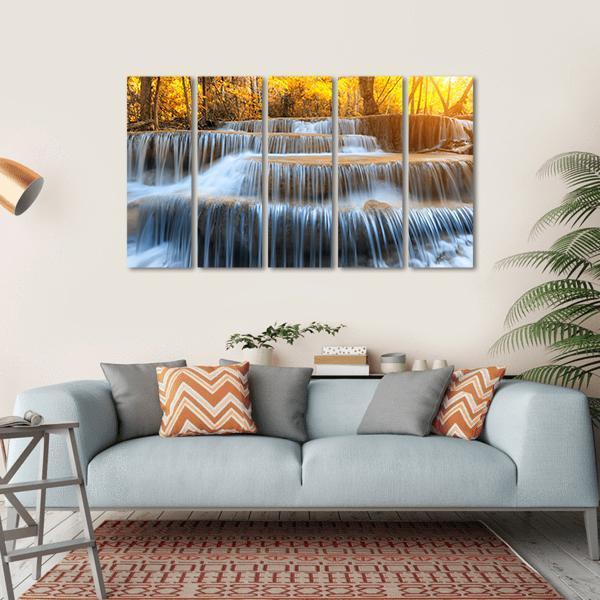 Waterfall In Yellow Forest Canvas Wall Art-5 Horizontal-Gallery Wrap-22" x 12"-Tiaracle