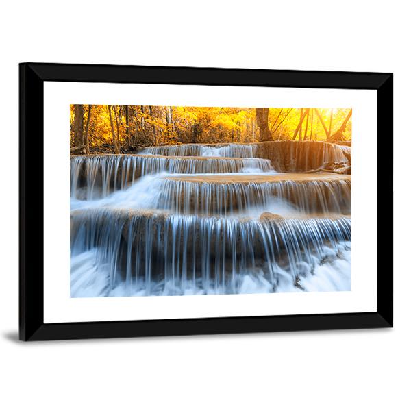 Waterfall In Yellow Forest Vertical Canvas Wall Art-3 Vertical-Gallery Wrap-12" x 25"-Tiaracle