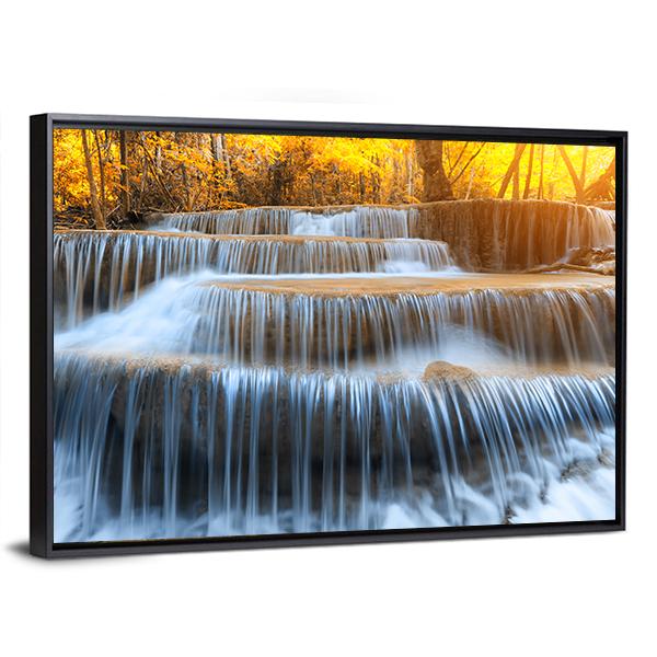 Waterfall In Yellow Forest Vertical Canvas Wall Art-3 Vertical-Gallery Wrap-12" x 25"-Tiaracle
