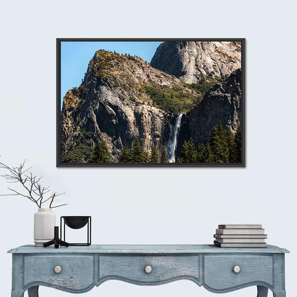 Waterfall In Yosemite On A Summer's Day Canvas Wall Art-1 Piece-Floating Frame-24" x 16"-Tiaracle