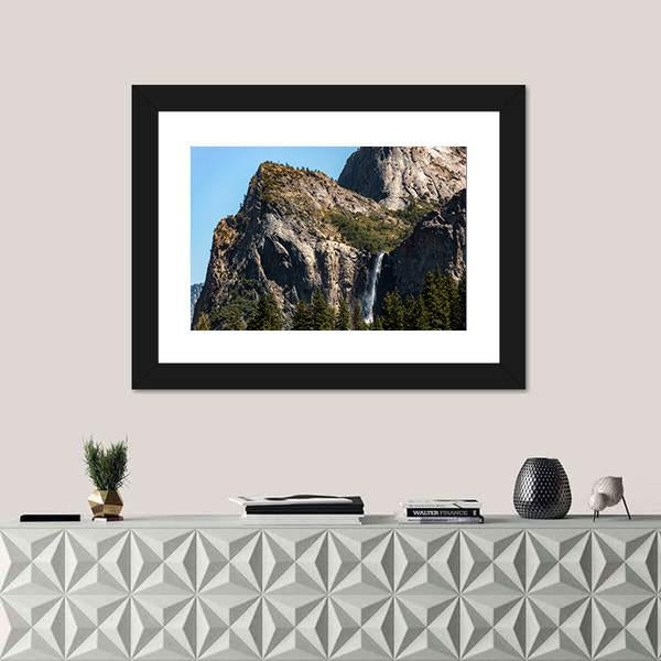 Waterfall In Yosemite On A Summer's Day Canvas Wall Art-1 Piece-Framed Print-20" x 16"-Tiaracle