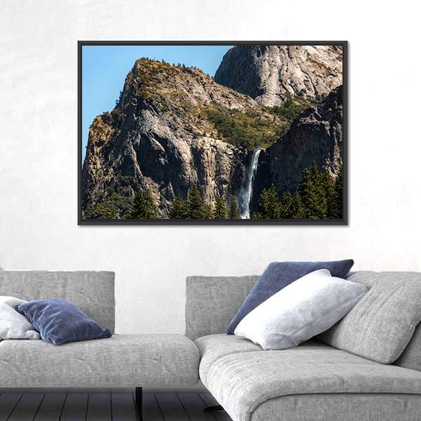 Waterfall In Yosemite On A Summer's Day Canvas Wall Art-3 Horizontal-Gallery Wrap-25" x 16"-Tiaracle