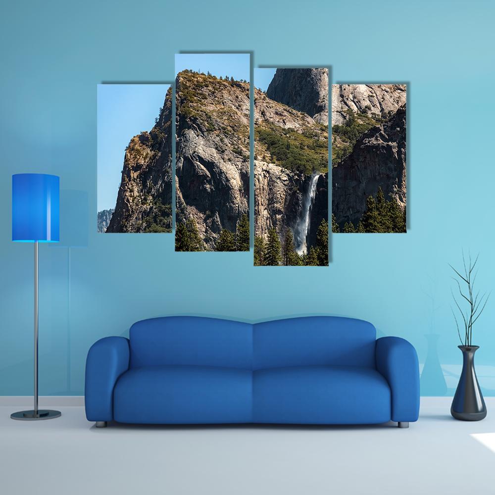 Waterfall In Yosemite On A Summer's Day Canvas Wall Art-4 Pop-Gallery Wrap-50" x 32"-Tiaracle