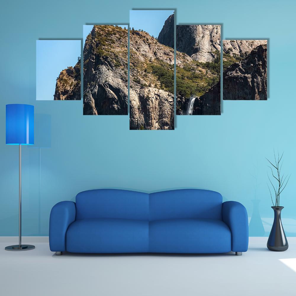 Waterfall In Yosemite On A Summer's Day Canvas Wall Art-5 Star-Gallery Wrap-62" x 32"-Tiaracle