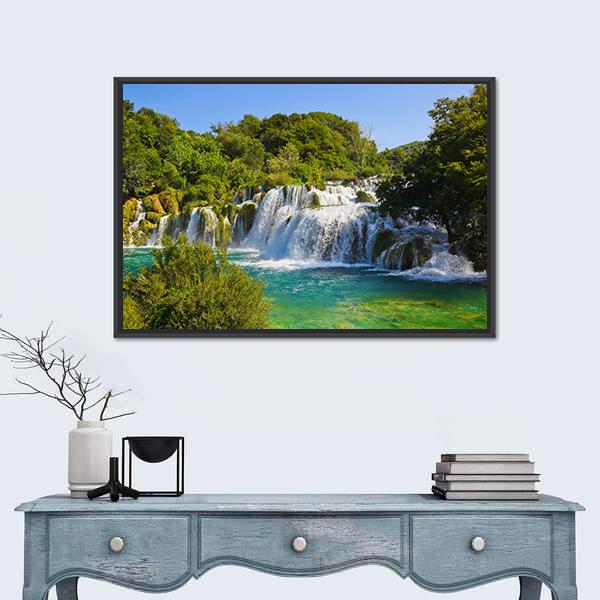 Waterfall Krka In Croatia Canvas Wall Art-1 Piece-Floating Frame-24" x 16"-Tiaracle