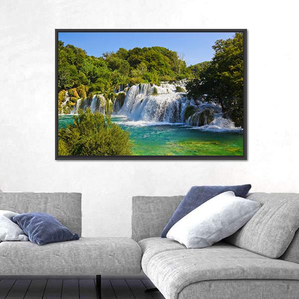 Waterfall Krka In Croatia Canvas Wall Art-3 Horizontal-Gallery Wrap-25" x 16"-Tiaracle