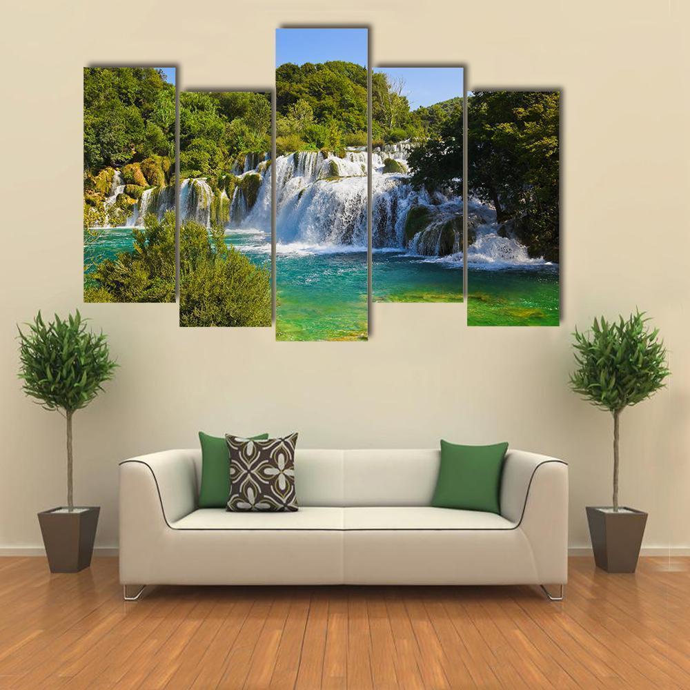 Waterfall Krka In Croatia Canvas Wall Art-5 Pop-Gallery Wrap-47" x 32"-Tiaracle
