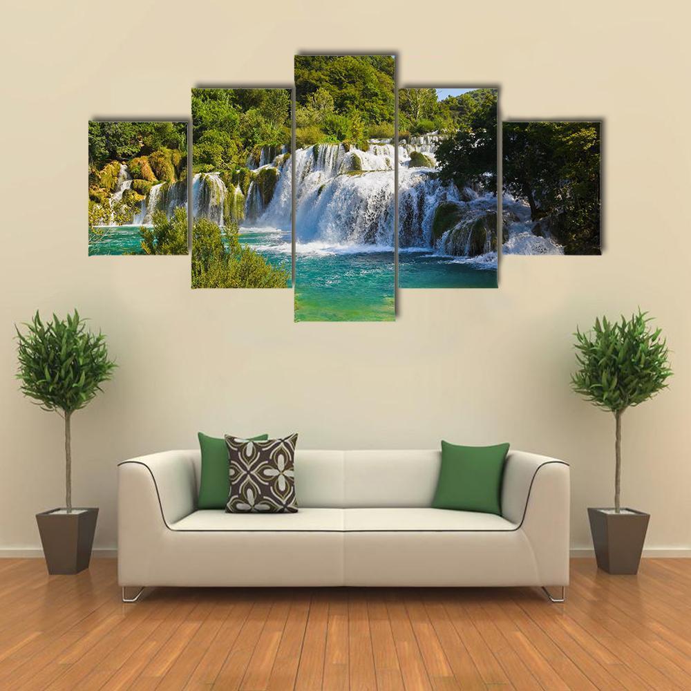 Waterfall Krka In Croatia Canvas Wall Art-5 Star-Gallery Wrap-62" x 32"-Tiaracle