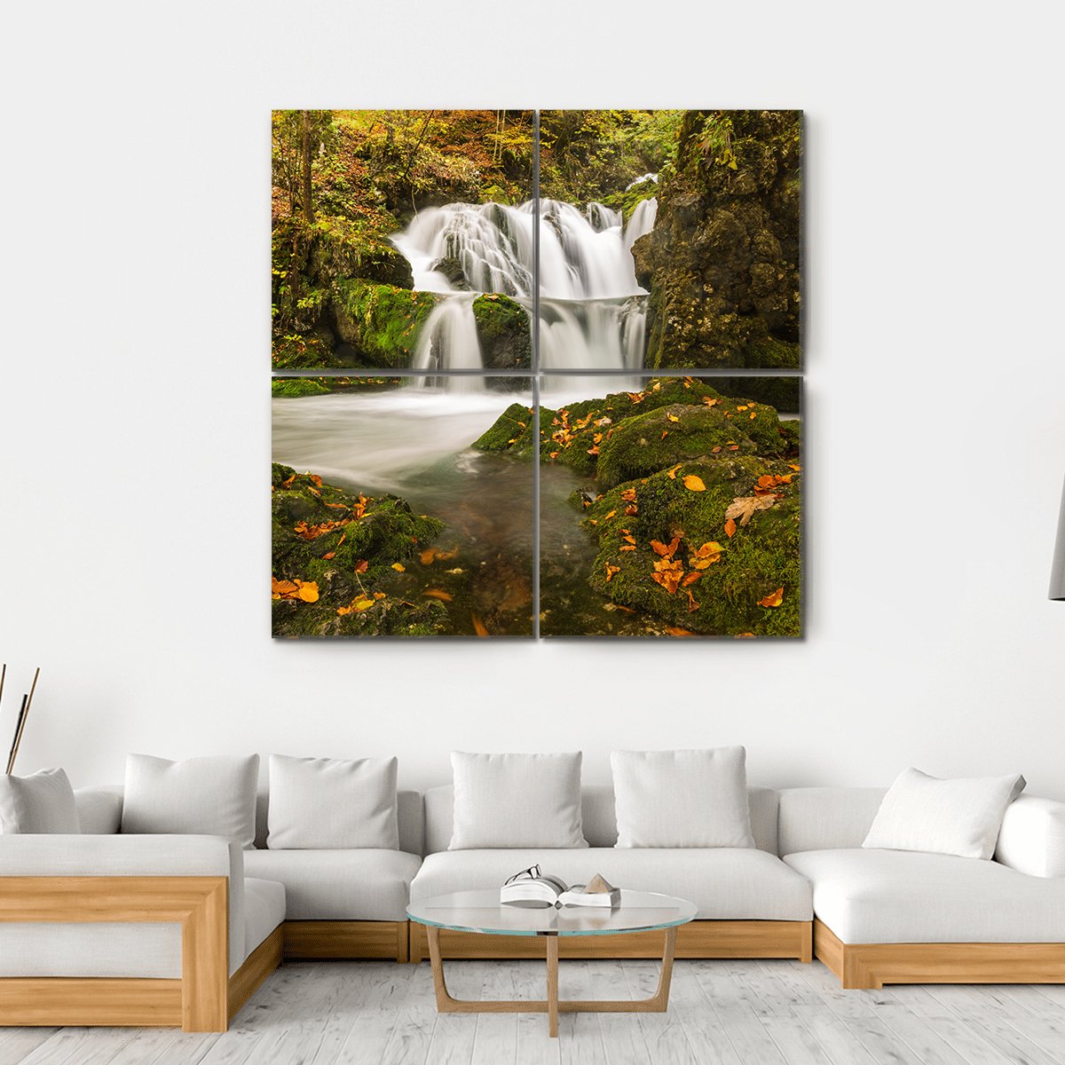 Waterfall Kropa In Voje Valley Canvas Wall Art-4 Square-Gallery Wrap-17" x 17"-Tiaracle