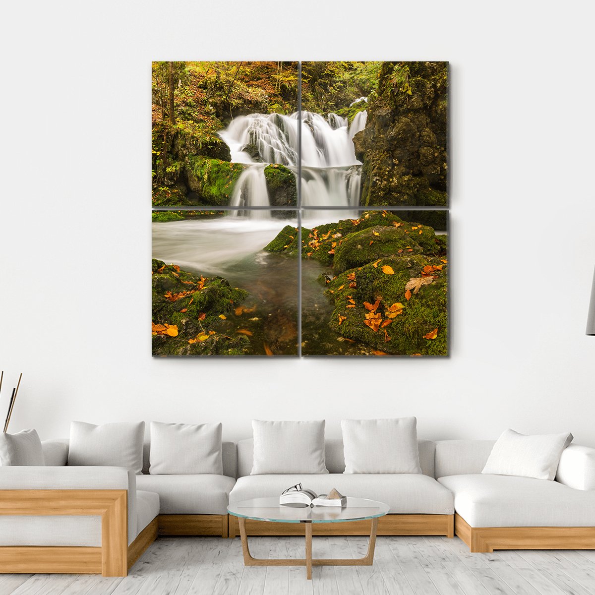 Waterfall Kropa In Voje Valley Canvas Wall Art-4 Horizontal-Gallery Wrap-34" x 24"-Tiaracle