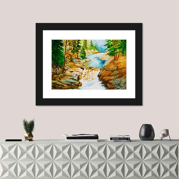 Waterfall Landscape Canvas Wall Art-1 Piece-Framed Print-20" x 16"-Tiaracle
