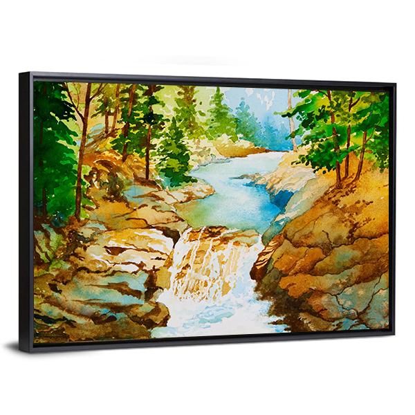 Waterfall Landscape Canvas Wall Art-3 Horizontal-Gallery Wrap-25" x 16"-Tiaracle