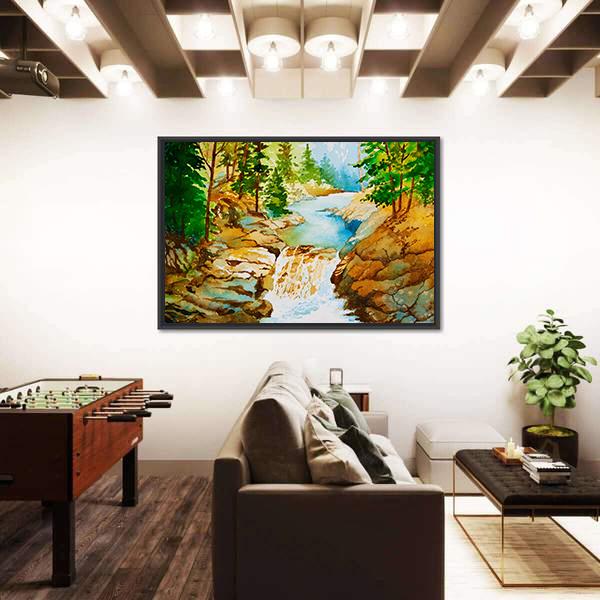 Waterfall Landscape Canvas Wall Art-3 Horizontal-Gallery Wrap-25" x 16"-Tiaracle