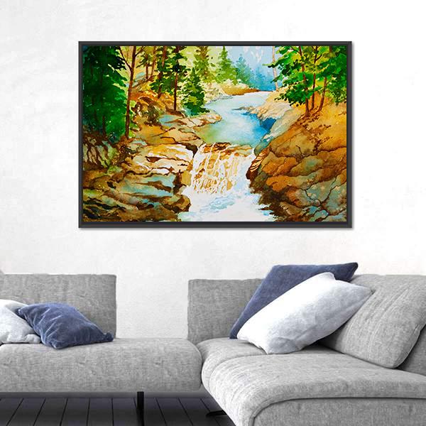 Waterfall Landscape Canvas Wall Art-3 Horizontal-Gallery Wrap-25" x 16"-Tiaracle