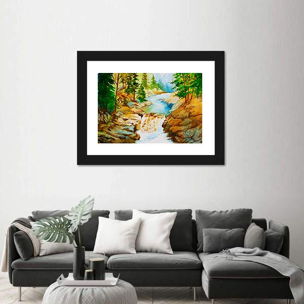 Waterfall Landscape Canvas Wall Art-5 Horizontal-Gallery Wrap-22" x 12"-Tiaracle