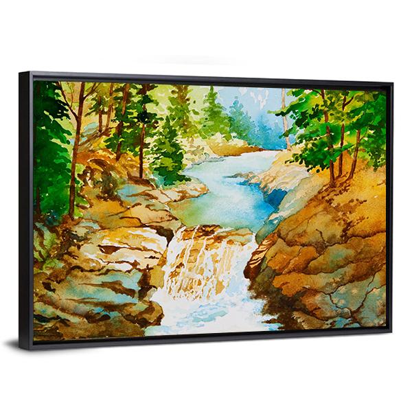 Waterfall Landscape Canvas Wall Art-5 Horizontal-Gallery Wrap-22" x 12"-Tiaracle