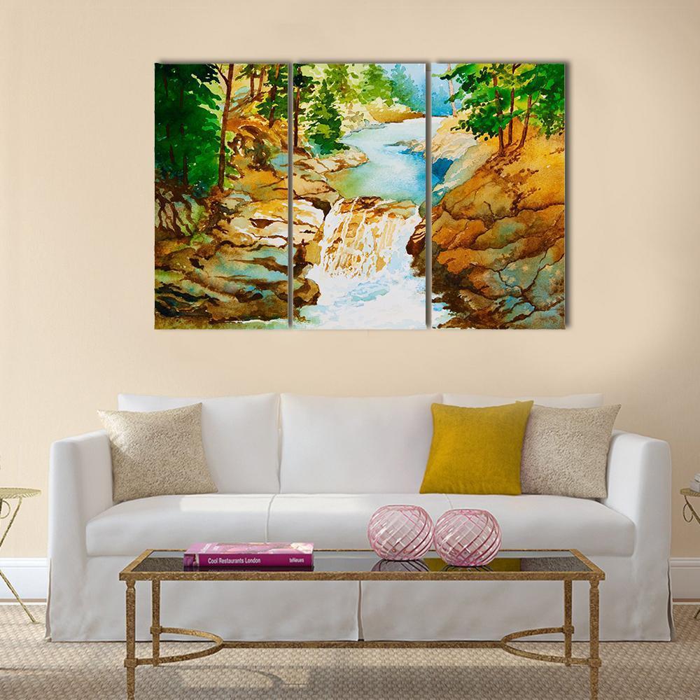 Waterfall Landscape Canvas Wall Art-3 Horizontal-Gallery Wrap-37" x 24"-Tiaracle