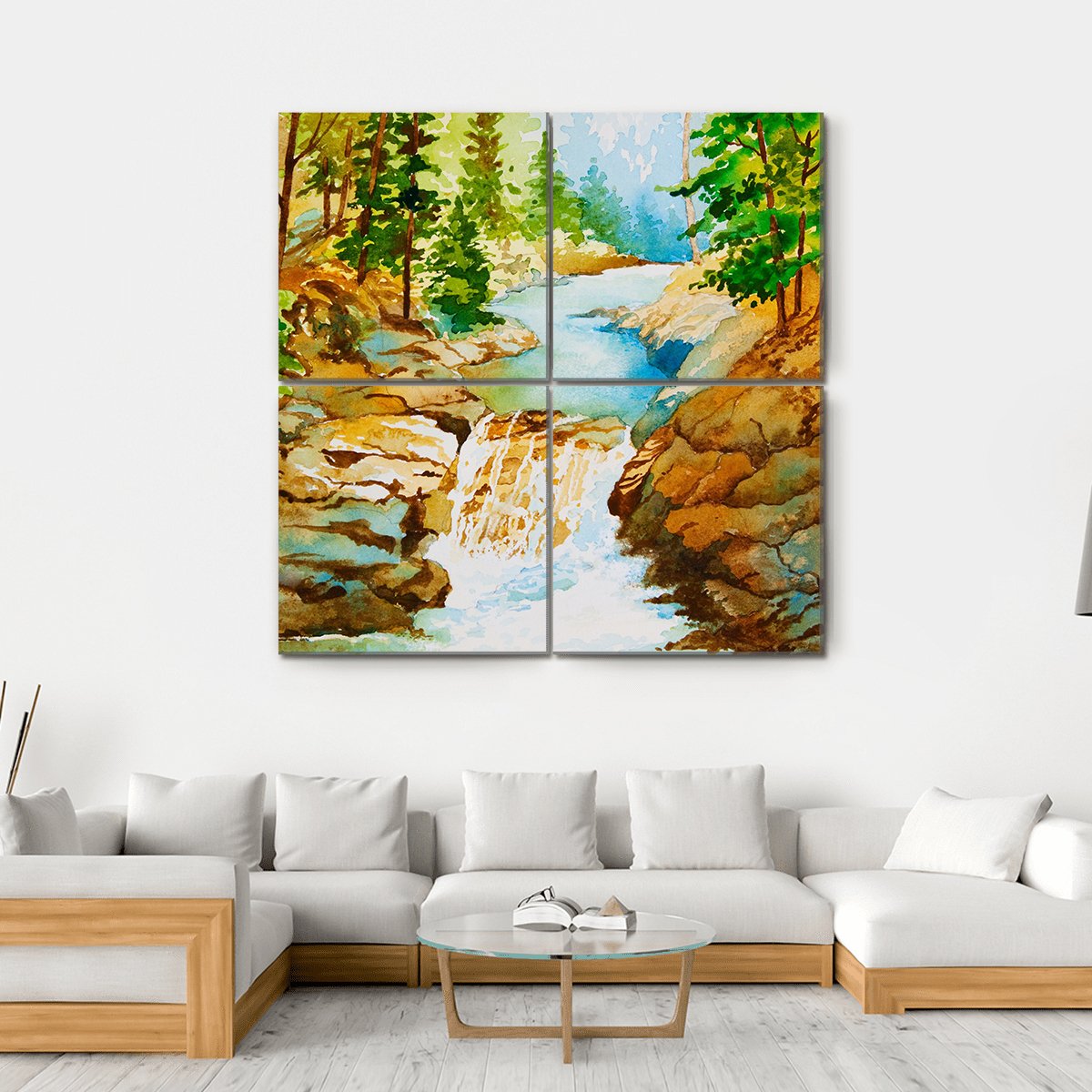 Waterfall Landscape Canvas Wall Art-4 Square-Gallery Wrap-17" x 17"-Tiaracle