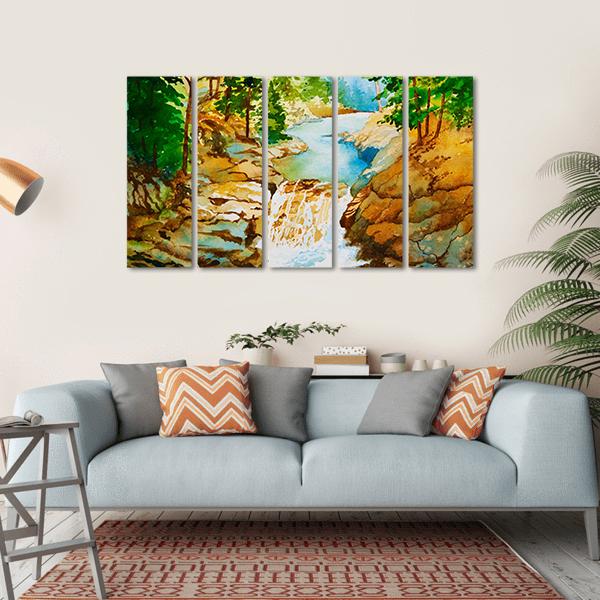 Waterfall Landscape Canvas Wall Art-5 Horizontal-Gallery Wrap-22" x 12"-Tiaracle